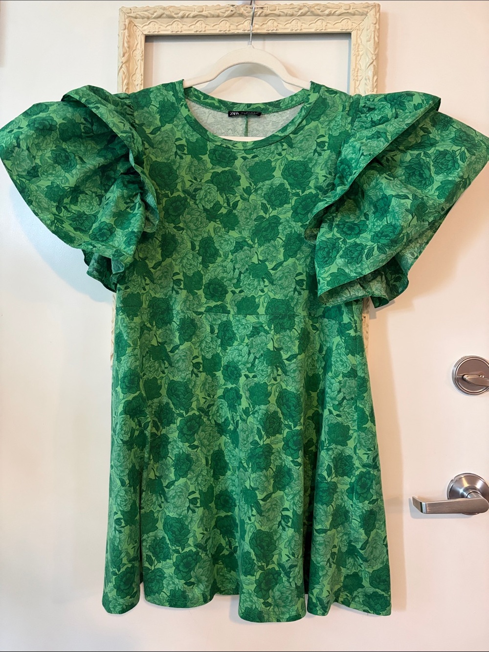 ZARA | Ruffle Flutter Sleeve Mini Shift Dress - Picture 3 of 16